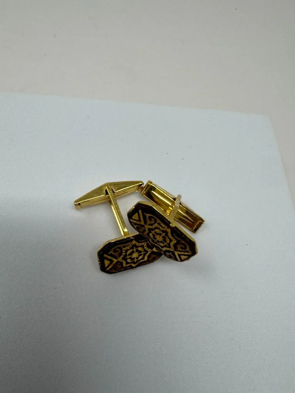 Vintage Toledo Damascene Black Gold Arabesque Cufflinks